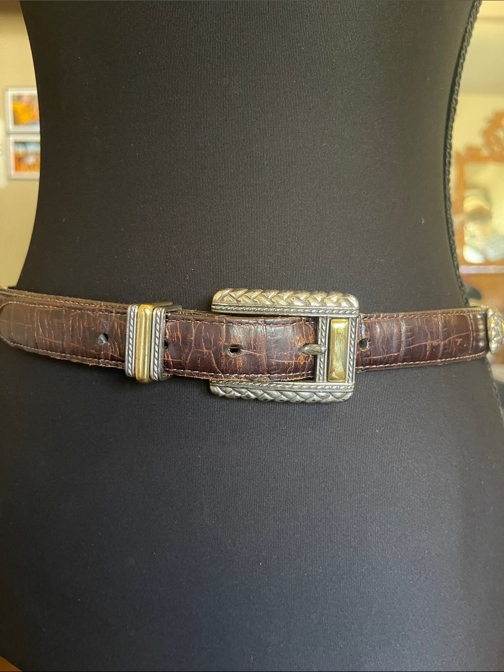 Brighton Brown Leather Belt with Two-Tone Decorative Buckle M
